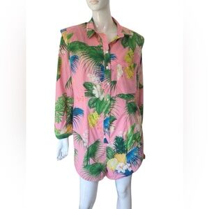 Farm Rio Printed Romper Shorts in Pink.  Floral all over print.  Size Medium.